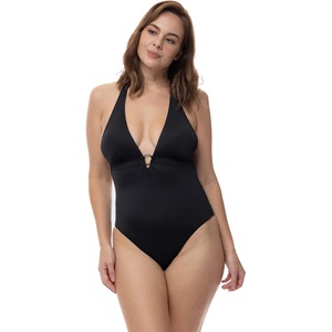 image:imageDORINA Eureka Wireless Swim Bodywear Deep V Neck Halter Removable Pads Swimwear One Piece Swimsuit Bathing Suit Women Slimming Ruched Sexy  Black  M