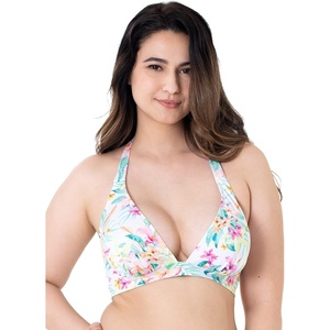 image:imageDORINA Koro Island Womens Wireless Removable Pads 34 Cup V Neck Bathing Pool Beach Flower Swim Halter Plunge Bra  White  M