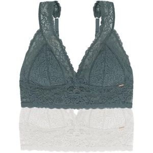 image:imageDORINA Lana2PP Womens Sexy Deep V Neck Lace Long Line Bralette Removable Padded Bra 2 PacksIvoryGreenXLarge