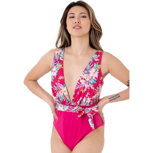 image:imageDORINA Vanua Levu Wireless Swim Bodywear V Neck Removable Pads Swimwear One Piece Swimsuit Bathing Suit Women Slimming Ruched High Leg Sexy  Pink  XS