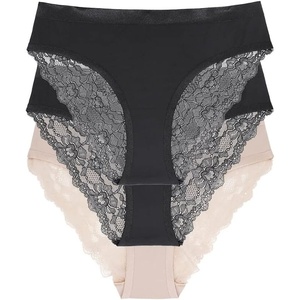 image:imageDORINA Crystal 3PP Womens Underwear Breathable Sexy Lace Brief D0010103 Packs  BlackBlackBeige XL