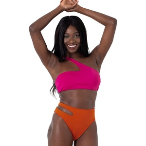 image:imageDORINA Muani Womens Wireless Light Removable Padded Two Piece Monokini Off Shoulder Swim Set Pool Beach Swimsuit  Pink  XXL